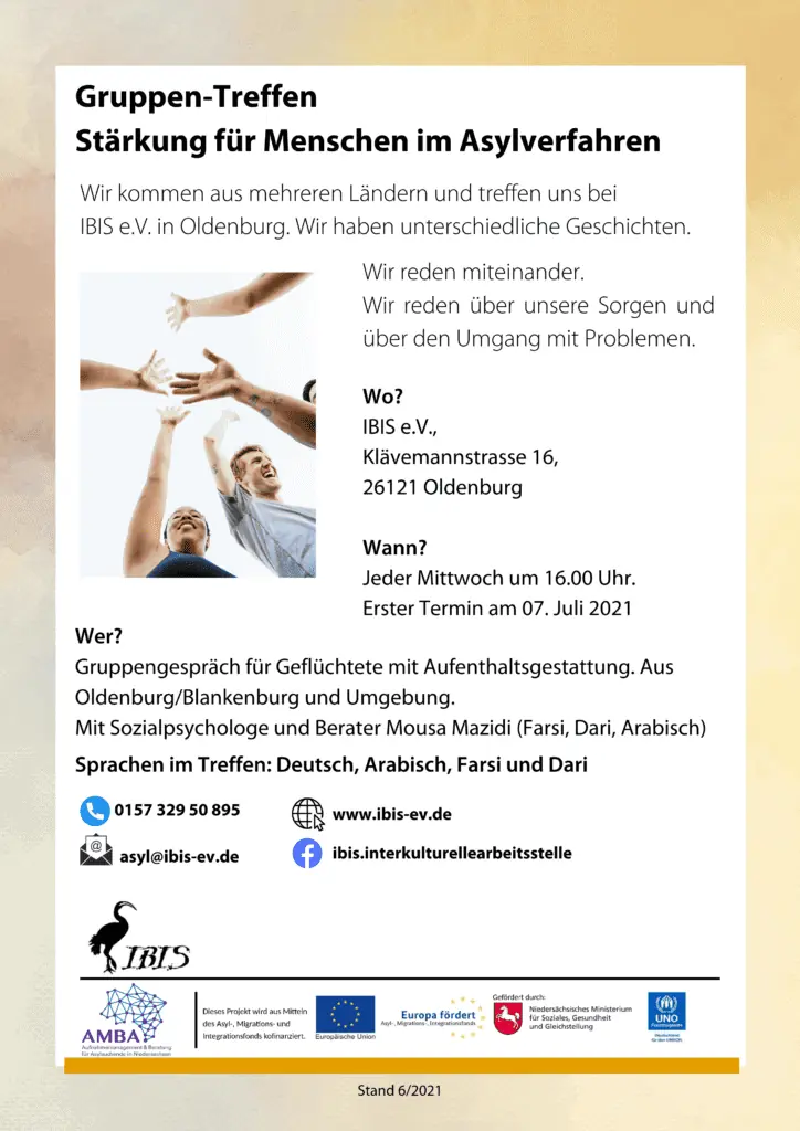 FB 3.2.2c 28 Flyer Arabisch Gruppen Treffen Staerkung fuer Menschen im Asylverfahren