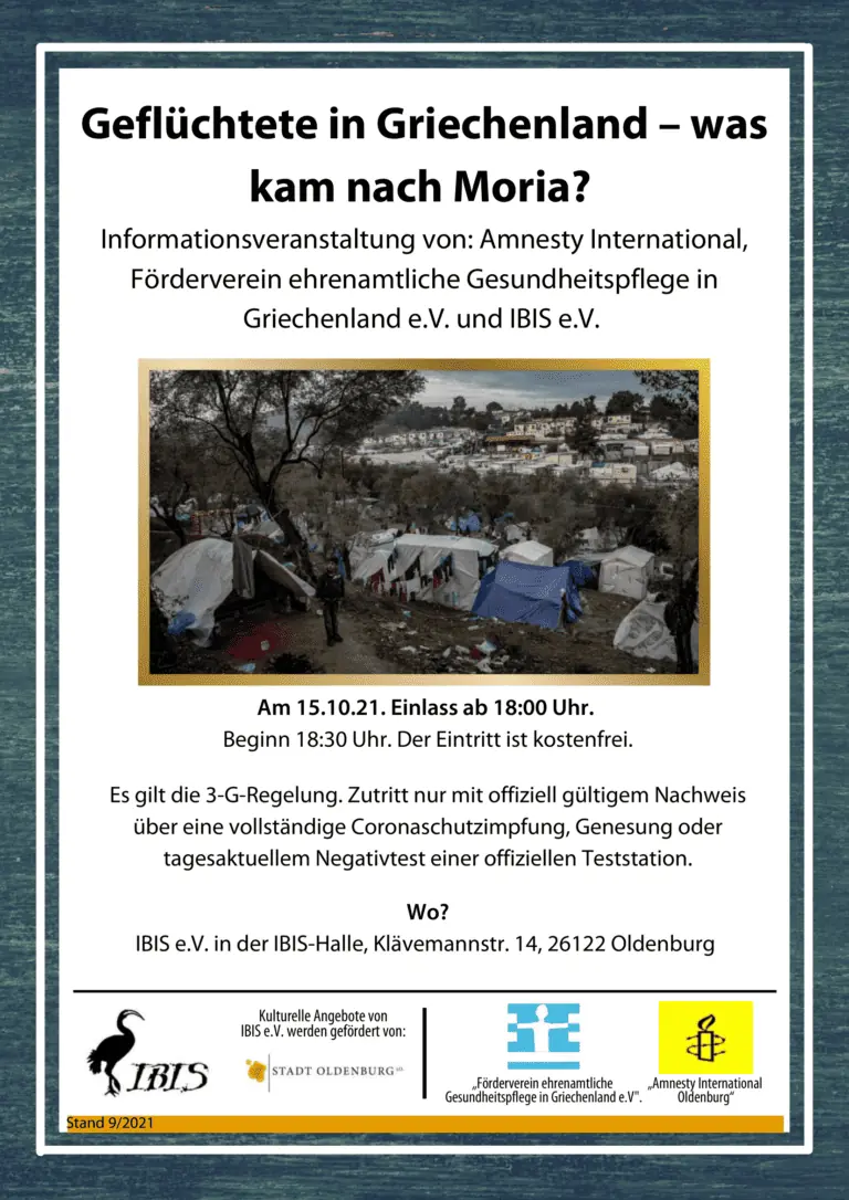 Gefluechtete in Griechenland Veranstaltung am 15.10.21 bei IBIS e.V. Oldenburg Mailversion 1