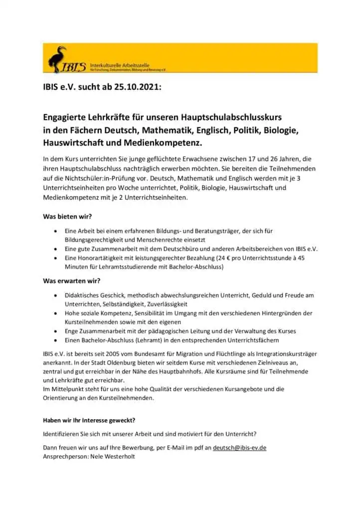 Stellenausschreibung Honorarkraefte HSA Studierende ibis 10.21 001