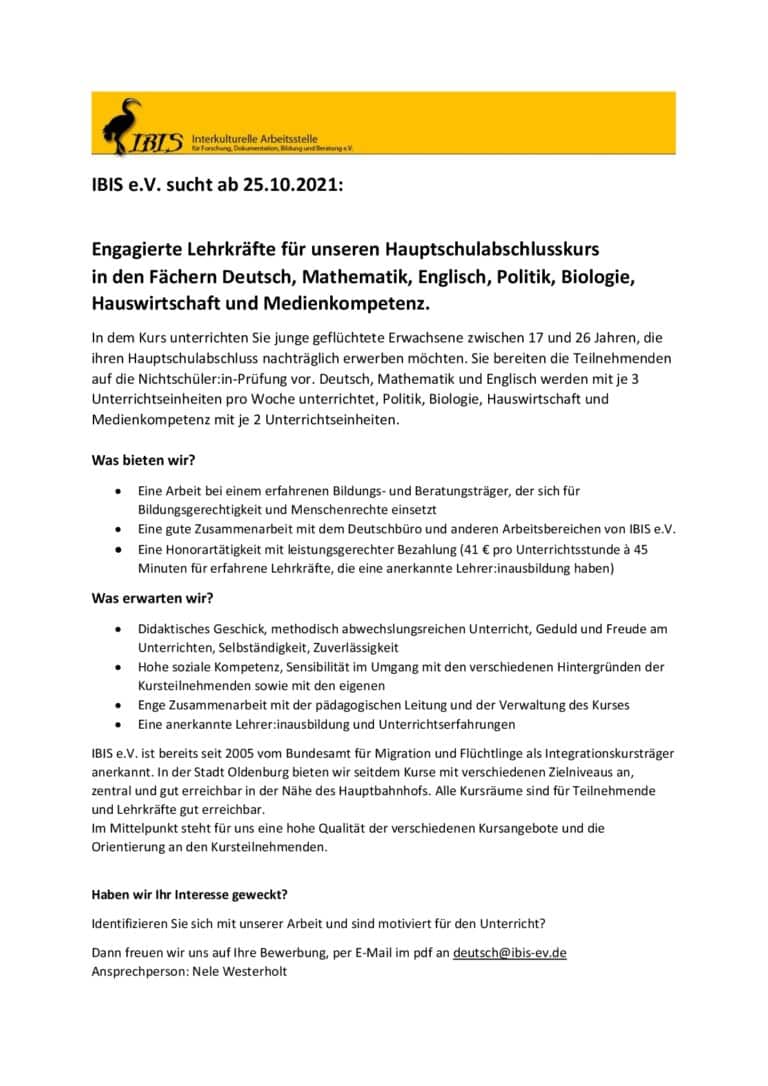 Archiv 15 Stellenausschreibung Honorarkraefte HSA ibis 10.21 001