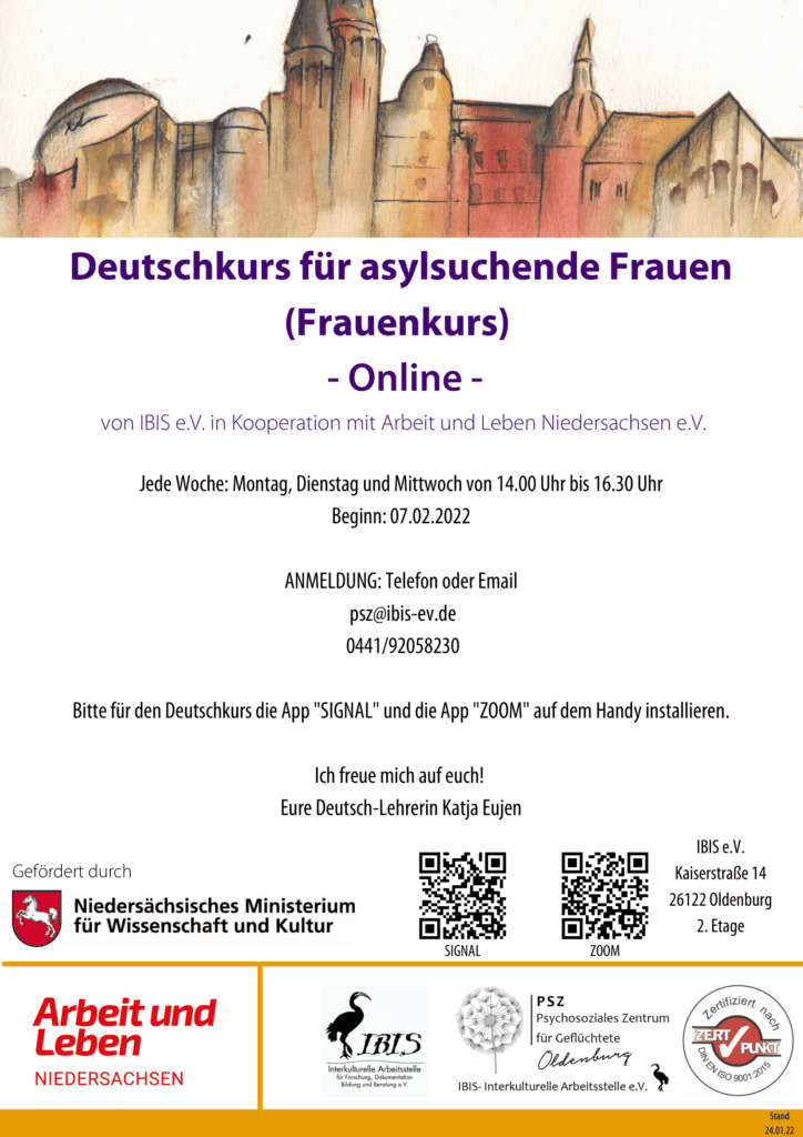 Deutschkurs für Asylsuchende Frauen (Frauenkurs)- online! 4 FB 3.2.2c 03a Frauenkurs mit Arbeit und Leben Deutsch 1