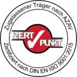 EX 3.2.2a 07a Logo Zertpunkt DIN EN ISO 9001 2015AZAV Traegerzulassung rund