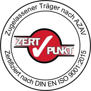 EX 3.2.2a 07a Logo Zertpunkt DIN EN ISO 9001 2015AZAV Traegerzulassung rund