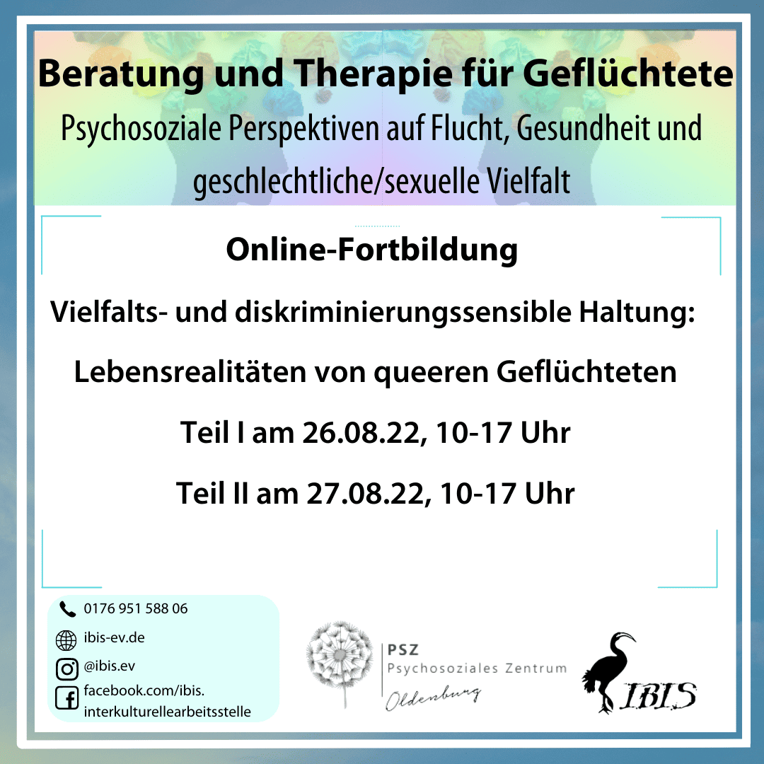 Online-Fortbildung: Beratung und Therapie für Geflüchtete im August 2022