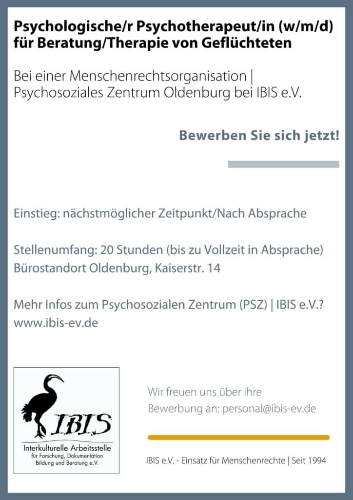 Psychologische/r Psychotherapeut/in für Beratung/therapie von Geflüchteten