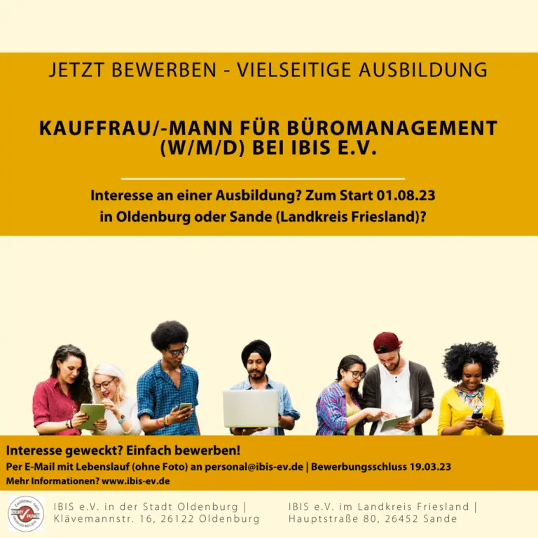Ausbildung Bueromanagement Bei IBIS e.V. Start August 23 in Sande oder Oldenburg Instagram Post Quadratisch