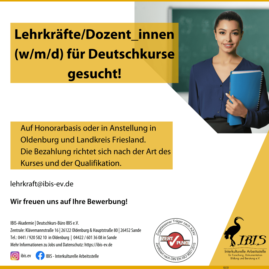 Lehrkräfte/Dozent_innen (w/m/d) für Deutschkurse gesucht!