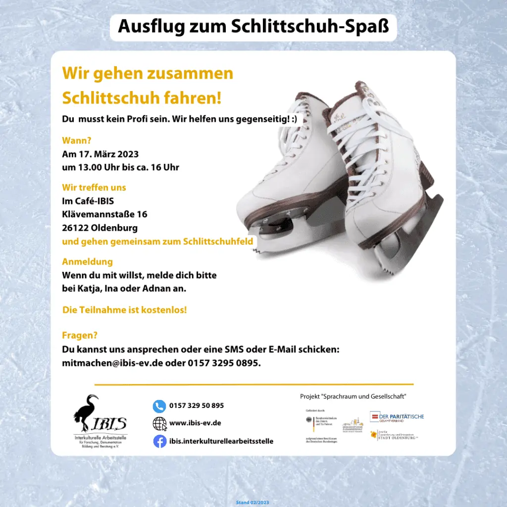 Flyer SuG Ausflug Schlittschuhspass 17.03.2022 Instagram Post Quadratisch