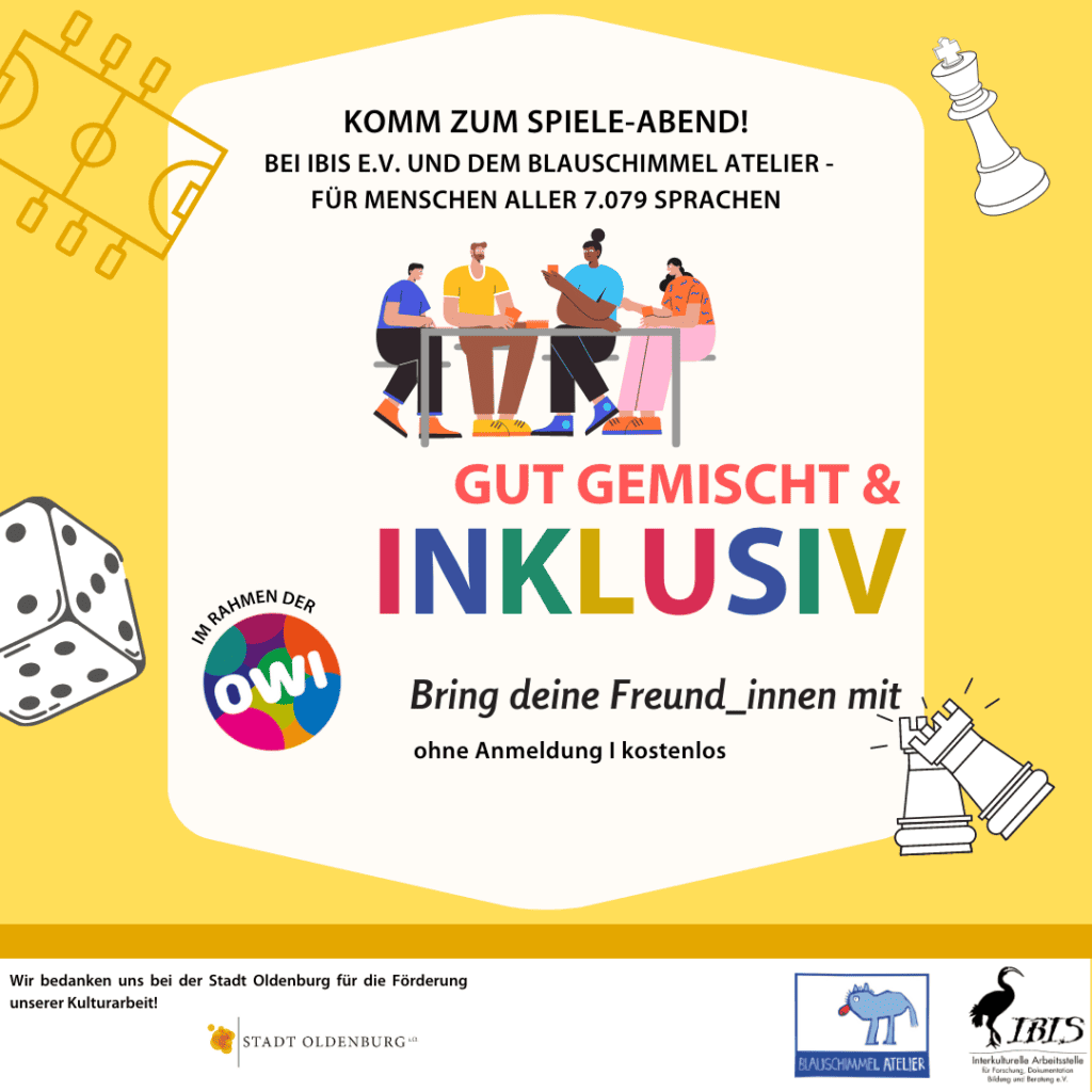 Gut gemischt & inklusiv | Spieleabend 10 Social media Beitrag 5. Mai Spieleabend im Rahmen der Oldenburger Inklusionswoche Instagram Post Quadratisch
