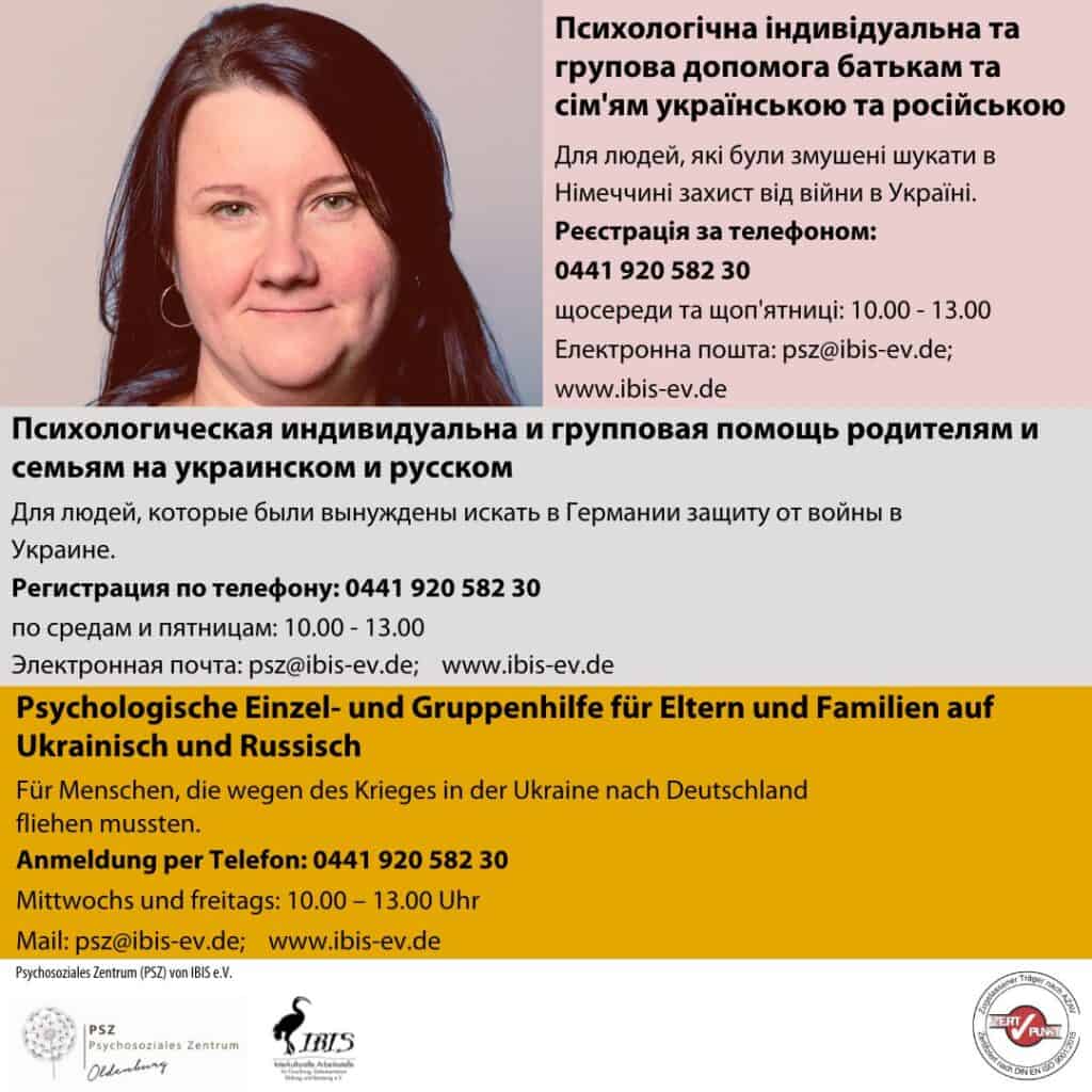 Psychologische Einzel- und Gruppenhilfe für Eltern und Familien auf Ukrainisch und Russisch 1 Flyer Olha INSTAGRAM Quadratisch 1
