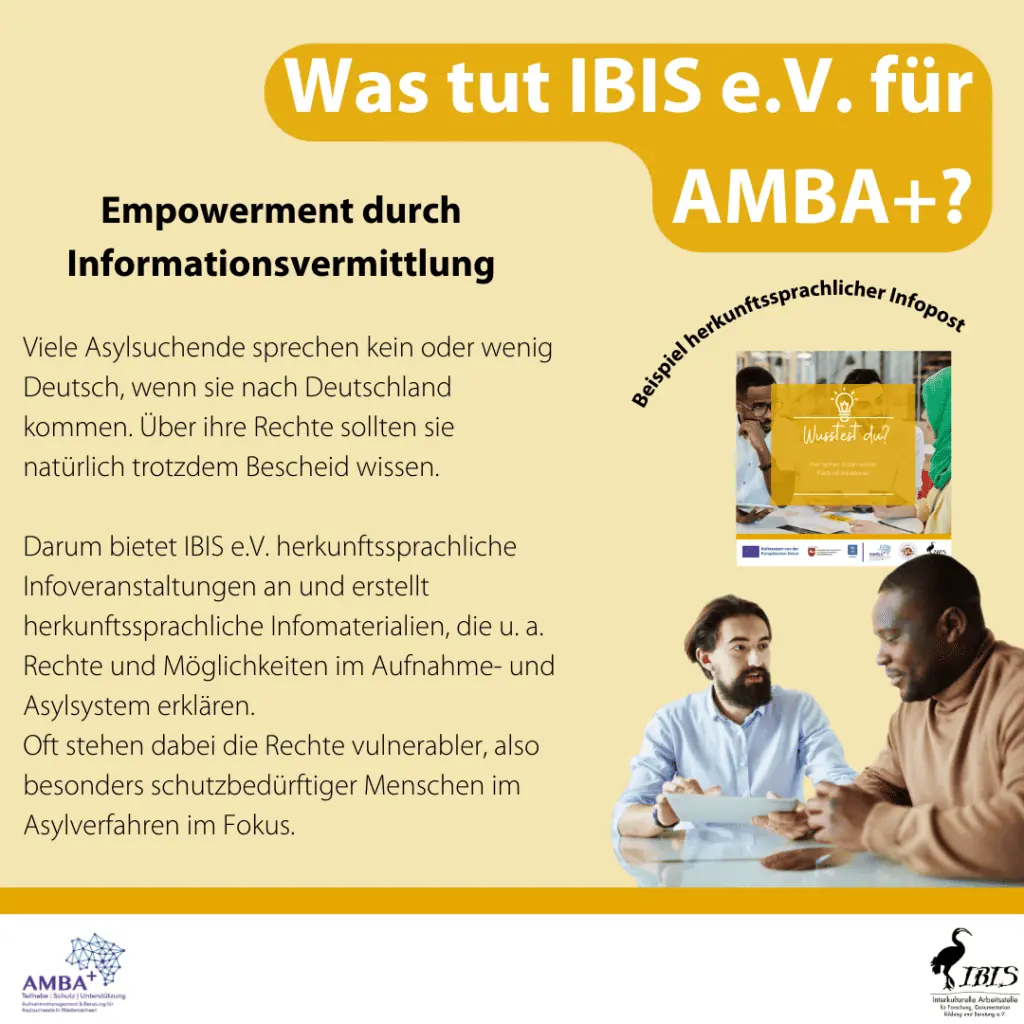 Welche Aufgaben übernimmt IBIS e.V. im Projekt AMBA+