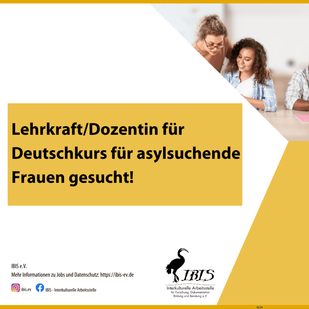 Lehrkraft/Dozentin für Deutschkurs für asylsuchende Frauen gesucht! 5 Lehrkraft/ Dozentin für asylsuchende Frauen gesucht