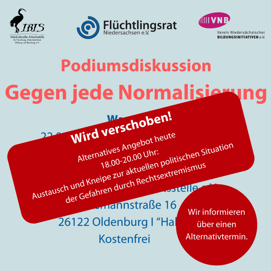 Podiumsdiskussion: Gegen jede Normalisierung fällt aus 3 Podiusmsdiskussin: Gegen jede Normalisiserung wird verschoben