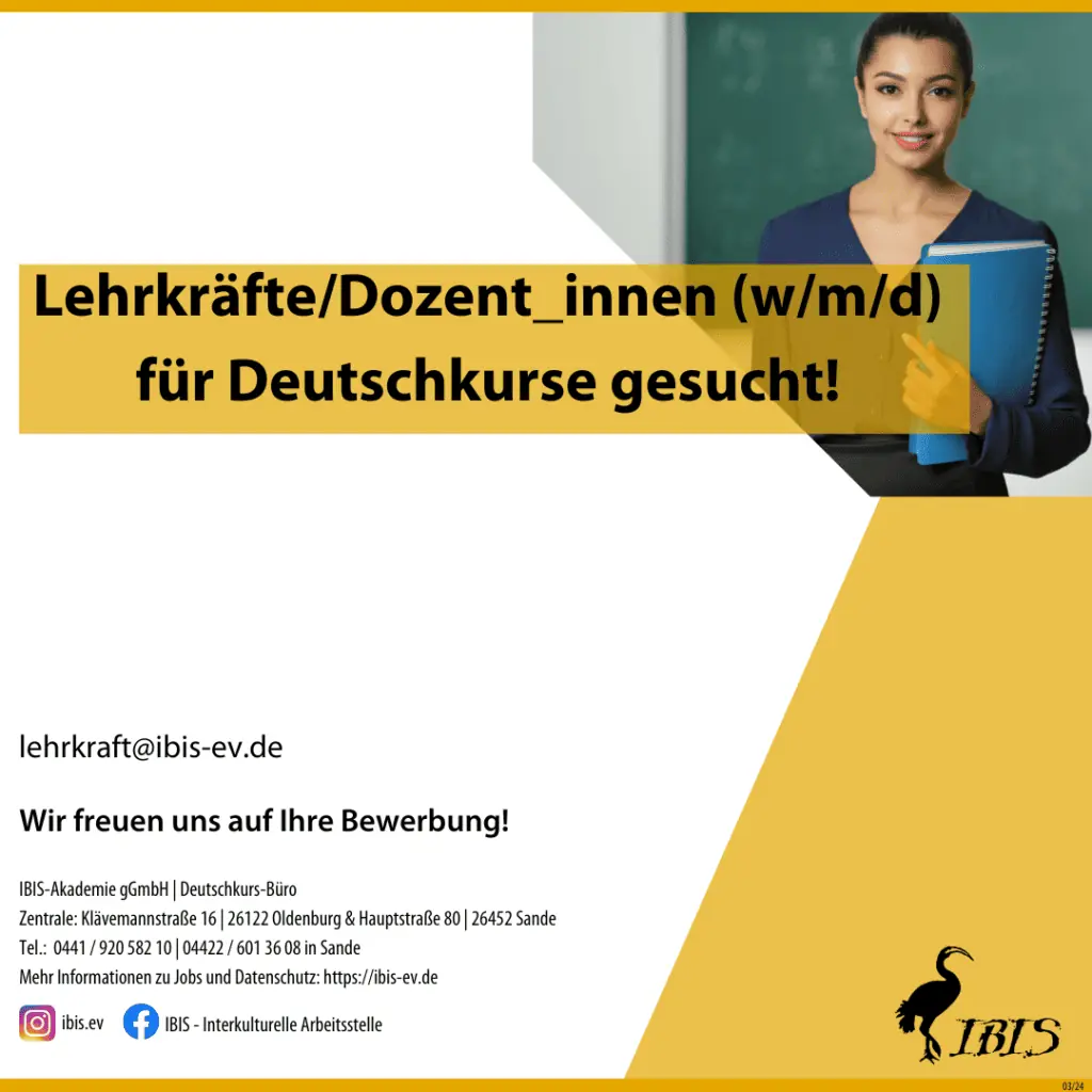 Beitrag FB 1.5.2 36 IBIS Akademie sucht Lehrkraefte fuer Deutschkurse OldenburgLK Friesland 1