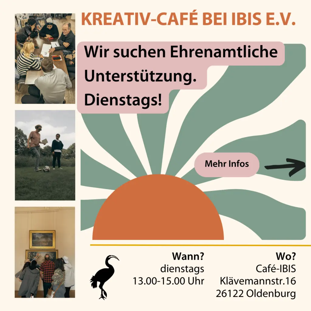 Das Kreativ-Café sucht dienstags für die Zeit von 13.00-15.00 Uhr ehrenamtliche Unterstützung.