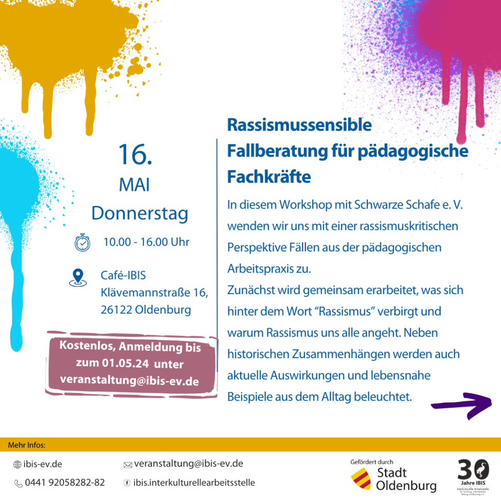 Fortbildung für Pädagog_innen zum Umgang mit Rassismus 4 Am 16. Mai findet ein Workshop zum Thema Rassismus statt.