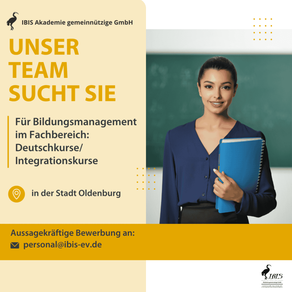 Bildungsmanagement/Erwachsenenbildung (w/m/d) im Fachbereich: Deutschkurse/Integrationskurse in Oldenburg 2 Stellenangebot Bildungsmanagement