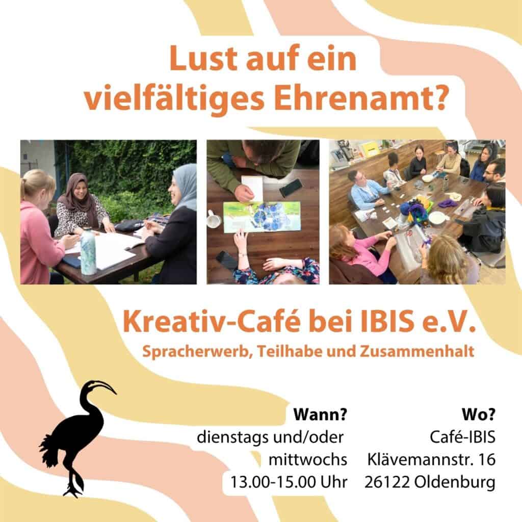 Lust auf ein vielfältiges Ehrenamt? Komm zum Kreativ-Café! 2 FB 3.2.2c 01e 04 Flyer Quadrat Kreativ Cafe Ehrenamtliche gesucht 12.6 x 12.6 cm zum Teilen1 Ver01